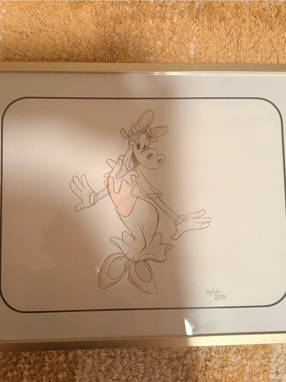 Clarabelle Framed Animation Sketch - Gold Frame